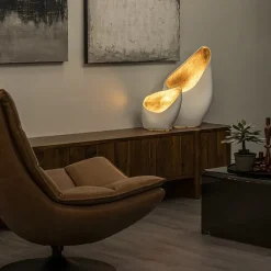 Straluma Organische tafellamp mat wit met goldleaf></noscript> Tafellampen|Design Verlichting