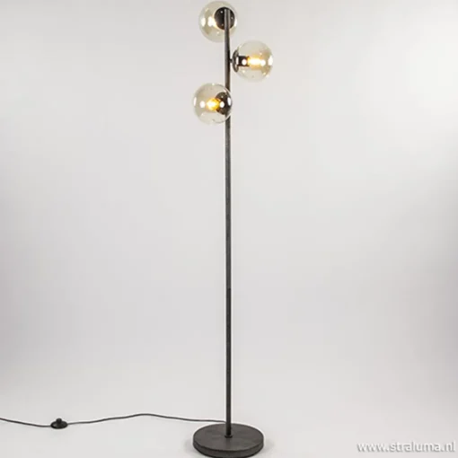 Straluma Oud zilveren vloerlamp met amber glas> Slaapkamerlampen|Halverlichting
