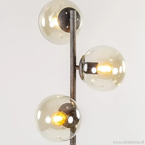 Straluma Oud zilveren vloerlamp met amber glas> Slaapkamerlampen|Halverlichting