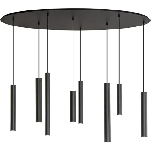 Straluma Ovale 8-lichts hanglamp tubes zwart metaal> Eettafellampen|Keukenverlichting