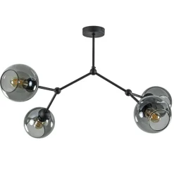 Straluma Plafondlamp 4-armen zwart+smoke bolglas> Keukenverlichting|Eetkamerverlichting