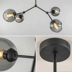 Straluma Plafondlamp 4-armen zwart+smoke bolglas></noscript> Keukenverlichting|Eetkamerverlichting