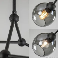 Straluma Plafondlamp 4-armen zwart+smoke bolglas></noscript> Keukenverlichting|Eetkamerverlichting
