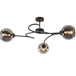 Straluma Plafondlamp Blom 3L zwart/smoke glas> Plafondlampen|Klassieke Verlichting
