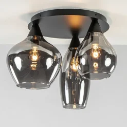 Straluma Plafondlamp Cambio 3L zwart + smoke glas> Woonkamerlampen|Halverlichting