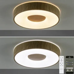 Straluma Plafondlamp Coin 38 hout + remote CCT></noscript> Plafondlampen|Plafonnières