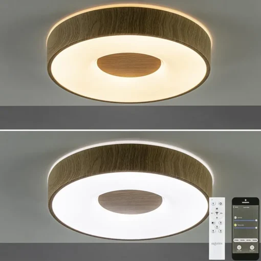 Straluma Plafondlamp Coin 38 hout + remote CCT> Plafondlampen|Plafonnières