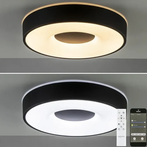 Straluma Plafondlamp Coin 38 zwart + remote CCT> Plafondlampen|Plafonnières