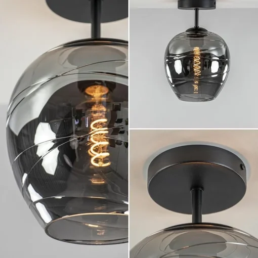 Straluma Plafondlamp Fantasy 1L zwart + smoke glas> Keukenverlichting|Halverlichting