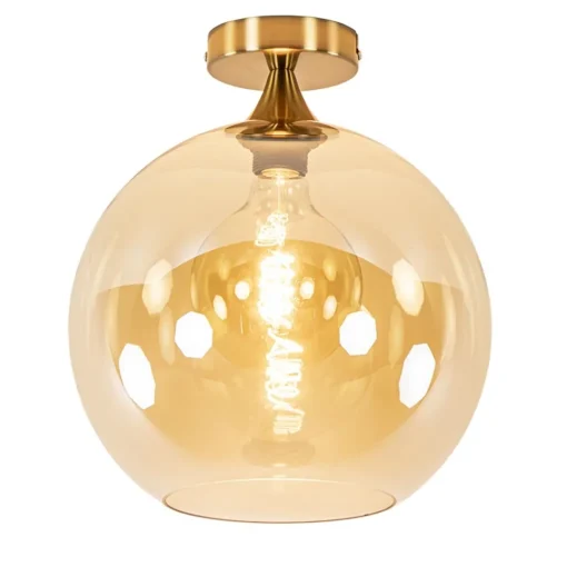 Straluma Plafondlamp goud met amber glazen bol 30 cm> Woonkamerlampen|Slaapkamerlampen