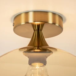 Straluma Plafondlamp goud met amber glazen bol 30 cm></noscript> Woonkamerlampen|Slaapkamerlampen