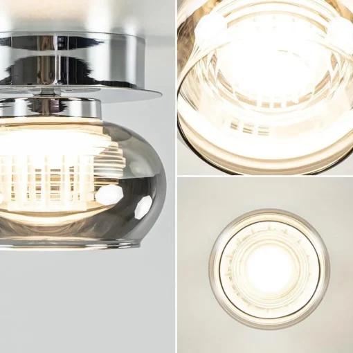 Straluma Plafondlamp klein chroom met smoke glas> Plafondlampen|Halverlichting