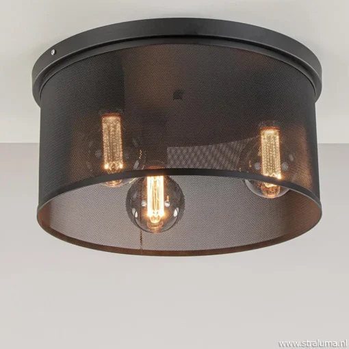 Straluma Plafondlamp 3L cilinder gaas zwart 44cm> Slaapkamerlampen|Keukenverlichting