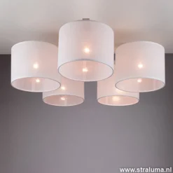 Straluma Plafondlamp 5-lichts hout/cilinderkap wit></noscript> Woonkamerlampen|Eetkamerverlichting