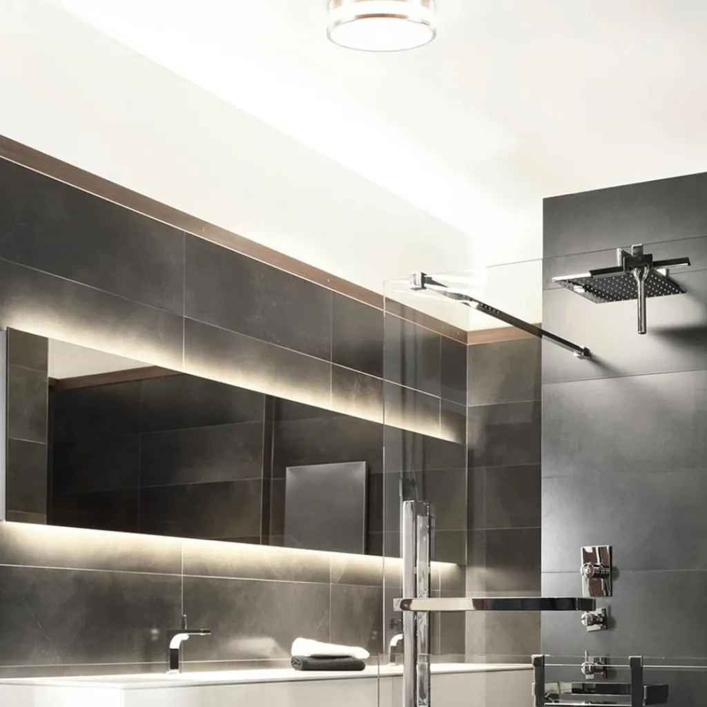 Straluma Plafondlamp nikkel/glas IP44 3-step dim.> Plafondlampen|Plafonnières