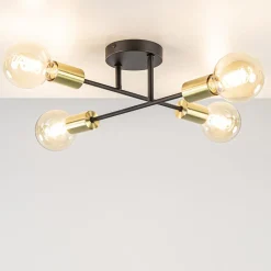 Straluma Plafondlamp Sticks 4L zwart/goud> Woonkamerlampen|Slaapkamerlampen