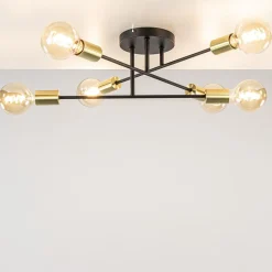 Straluma Plafondlamp Sticks 6L zwart/goud> Keukenverlichting|Eetkamerverlichting