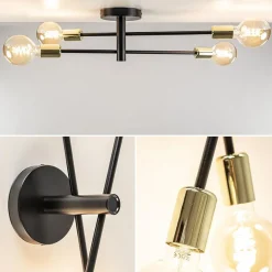 Straluma Plafondlamp Sticks 4L zwart/goud excl. e27 l.b.></noscript> Plafondlampen|Wandlampen