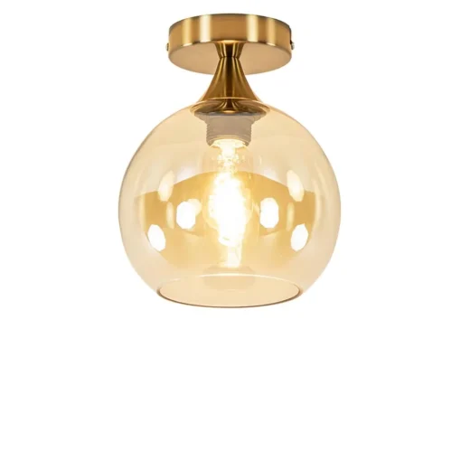 Straluma Plafondlamp toilet goud met amber glas> Kantoorverlichting|Plafondlampen