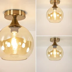 Straluma Plafondlamp toilet goud met amber glas></noscript> Kantoorverlichting|Plafondlampen