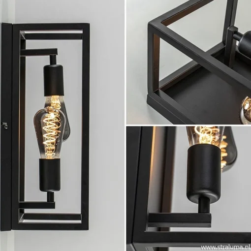 Straluma Plafondlamp/wandlamp zwart open frame> Wandlampen|Plafonnières