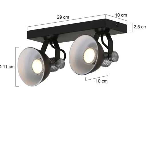 Straluma Plafondspot Brooklyn 2l zwart industrieel> Plafondlampen|Opbouwspots