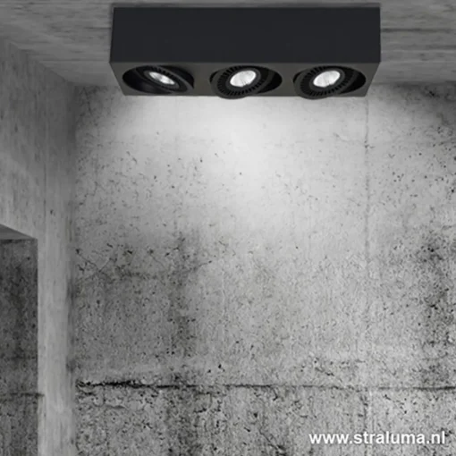 Straluma Plafondspot Eye 3L box zwart led 3000k> Plafondlampen|Opbouwspots