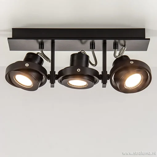 Straluma Plafondspot 3L op balk zwart gu10 incl.> Plafondlampen|Opbouwspots