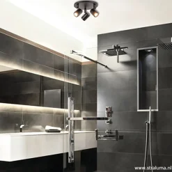 Straluma Plafondspot Rain 3L rond zwart IP44></noscript> Wandlampen|Opbouwspots