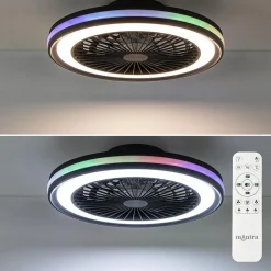 Straluma Plafondventilator zwart inclusief dimbaar LED en kleur></noscript> Plafondlampen|Plafondventilatoren met lamp