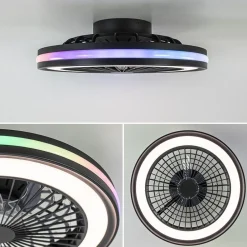 Straluma Plafondventilator zwart inclusief dimbaar LED en kleur></noscript> Plafondlampen|Plafondventilatoren met lamp