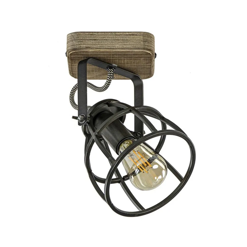 Straluma Plafond/wandlamp Matrix zwarte korf met hout> Wandlampen|Kooilampen