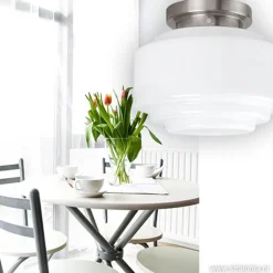 Straluma Plafonnière retro opaal glas/staal></noscript> Plafonnières|Woonkamerlampen