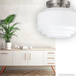 Straluma Plafonnière retro opaal glas/staal></noscript> Plafonnières|Woonkamerlampen