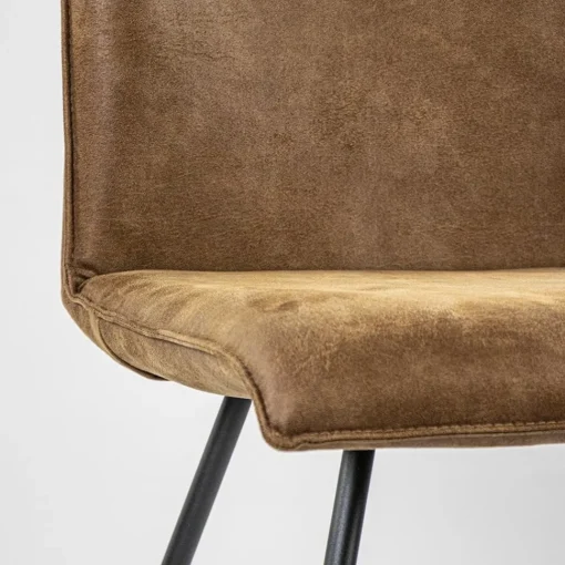 Straluma PU lederen eetkamerstoel camel met smalle zwarte pootjes> Eetkamerstoelen