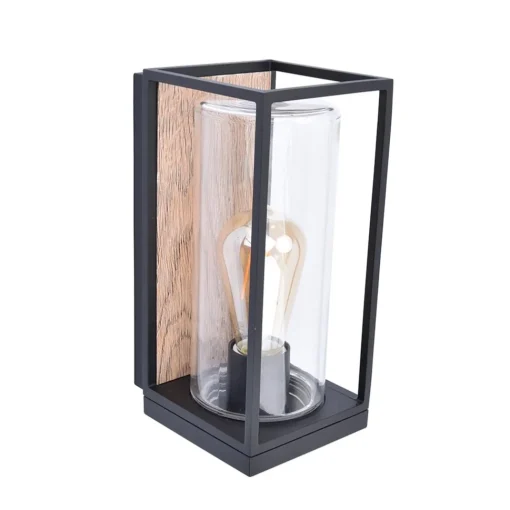 Straluma Rechthoekige buitenlamp zwart met houtlook en glas> Wandlampen|Buitenlampen