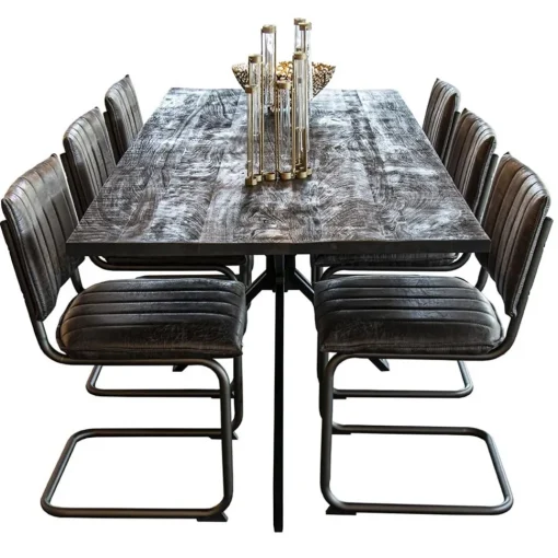 Straluma Rechthoekige eettafel zwart mangohout met kruispoot 220 cm> Eettafels