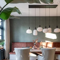 Straluma Retro 6-lichts hanglamp opaal glas met relief></noscript> Eettafellampen|Eetkamerverlichting