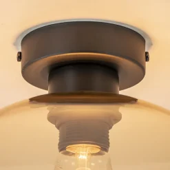 Straluma Retro plafondlamp zwart met amber glazen bol><noscript><img width=