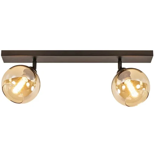 Straluma Retro plafondlamp zwart met amber glas verstelbaar> Woonkamerlampen|Slaapkamerlampen