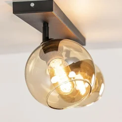 Straluma Retro plafondlamp zwart met amber glas verstelbaar></noscript> Woonkamerlampen|Slaapkamerlampen