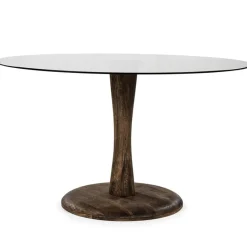 Straluma Ronde eetkamertafel bruin glas met mango houten poot> Eettafels