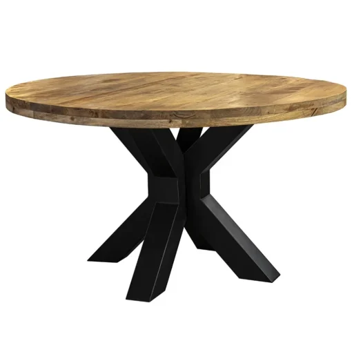 Straluma Ronde eettafel mangohout met zwarte poot Ø130 cm> Eettafels