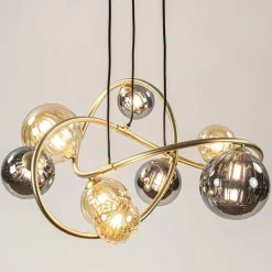 Straluma Ronde hanglamp goud met amber en smoke glas></noscript> Hanglampen|Eettafellampen