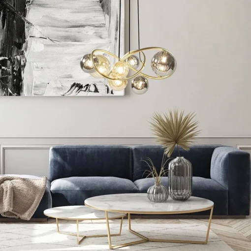 Straluma Ronde hanglamp goud met amber en smoke glas> Hanglampen|Eettafellampen