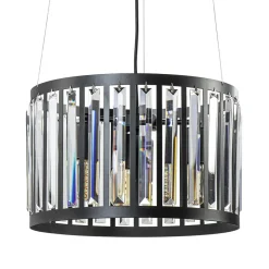 Straluma Ronde hanglamp mat zwart met kristalglas> Keukenverlichting|Eetkamerverlichting