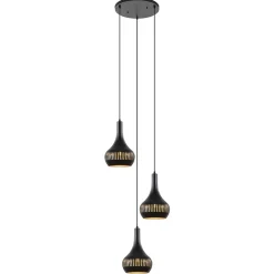 Straluma Ronde 3-lichts hanglamp mat zwart met goud> Eettafellampen|Eetkamerverlichting