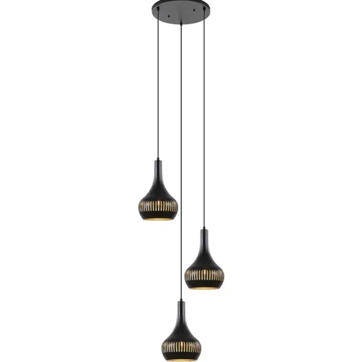 Straluma Ronde 3-lichts hanglamp mat zwart met goud> Eettafellampen|Eetkamerverlichting