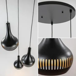 Straluma Ronde 3-lichts hanglamp mat zwart met goud></noscript> Eettafellampen|Eetkamerverlichting