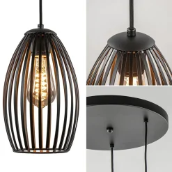 Straluma Ronde 3-lichts hanglamp met draadkappen mat zwart></noscript> Draadlampen|Industriële Verlichting